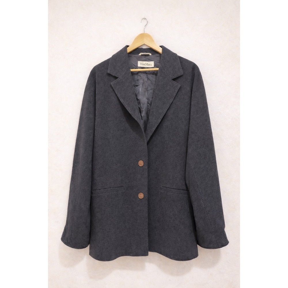 Max Mara 100% Virgin Wool Car Coat Made in Italy Charcoal Blazer Jacket Women 10